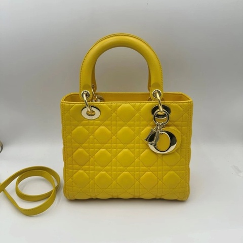 Dior Lady Dior 五格 單肩包 中號 小鸡黄 戴妃包