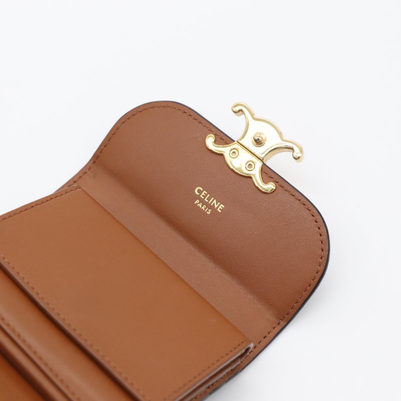 Celine 思琳 凱旋門 棕色花紋 金釦 三折短夾 （有卡位+鈔票位+零錢位）-8
