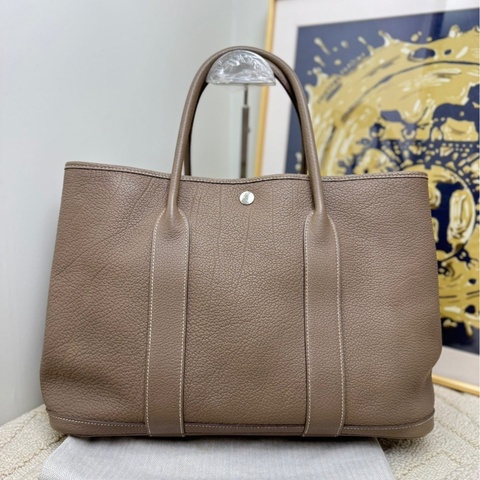 Hermes 花園36 gardenParty 大象灰銀扣 X刻 手袋