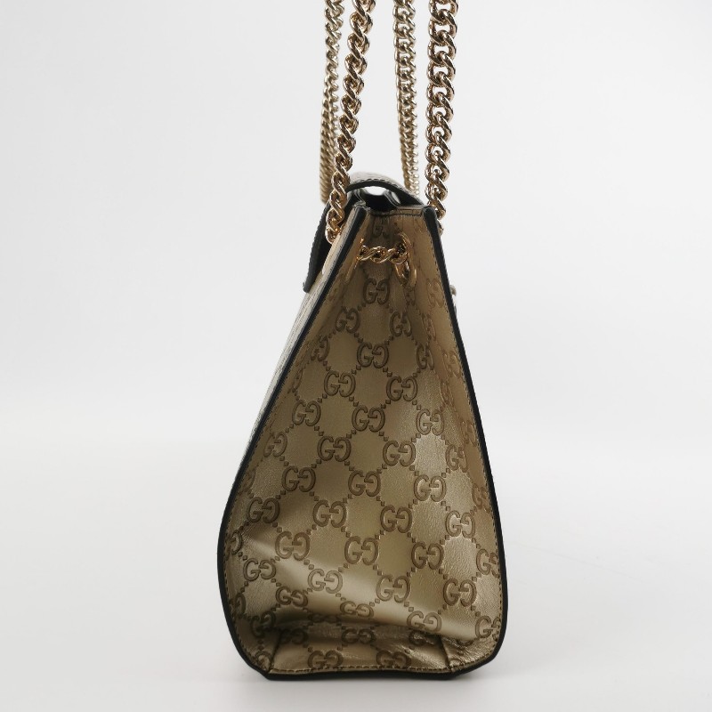 Gucci Emily 牛皮純色雙G壓紋流蘇馬銜扣單肩包-3
