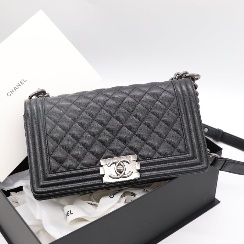 【芯片款♥️閒置品】Chanel 香奈兒 黑色 荔枝牛皮 LeBoy 中號 銀扣 鏈條包 單肩包 斜背包-0