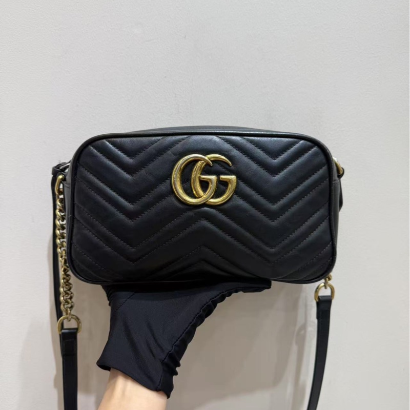 Gucci 黑金 馬蒙相機包 經典系列斜挎包單肩包-1