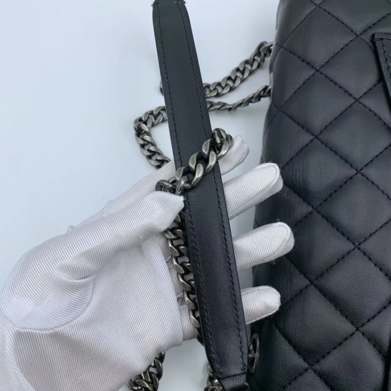 CHANEL 香奈兒 Matelasse Gunmetal 单肩包 黑色手提包-8