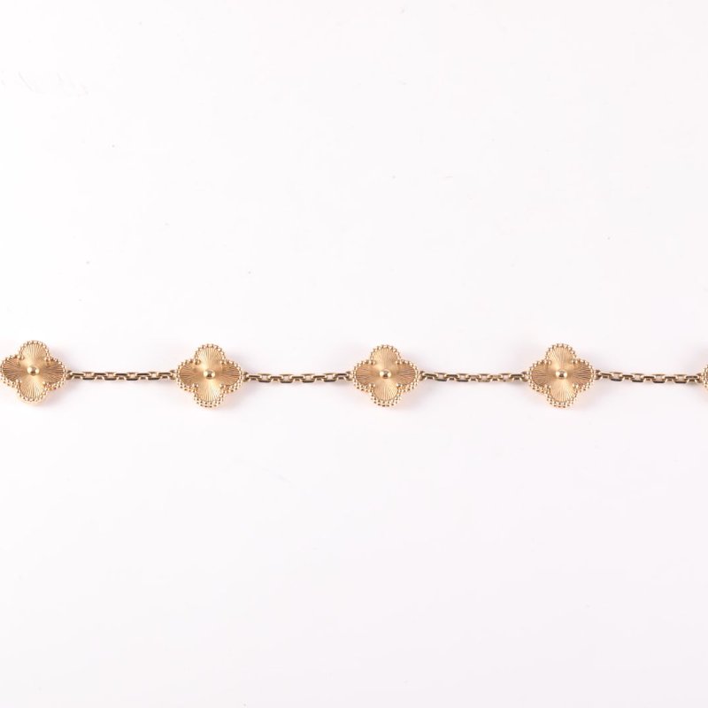 Vintage Alhambra 中號五花手鏈 镭射 新扣 18K黃金 S-M碼 黃金-5