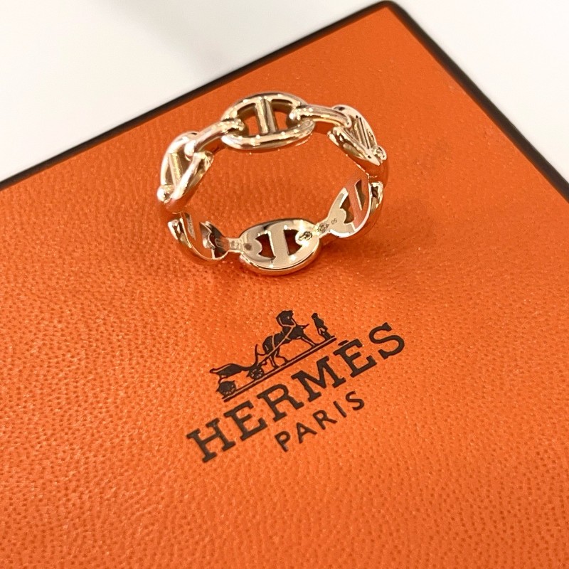 Hermes 愛馬仕 豬鼻子戒指 50號 玫瑰金-3