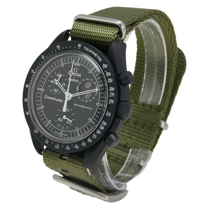 OMEGA x Swatch 史努比月球任務月相錶帶(非原廠)SO33B700 石英機芯搭配黑色錶盤、陶瓷和尼龍錶帶,男士-1