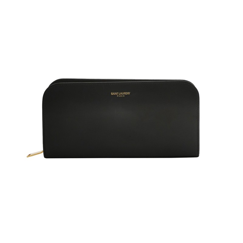 Saint Laurent 牛皮純色字母logo拉鍊錢包-0