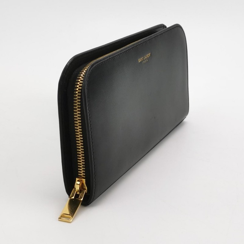 Saint Laurent 牛皮純色字母logo拉鍊錢包-2