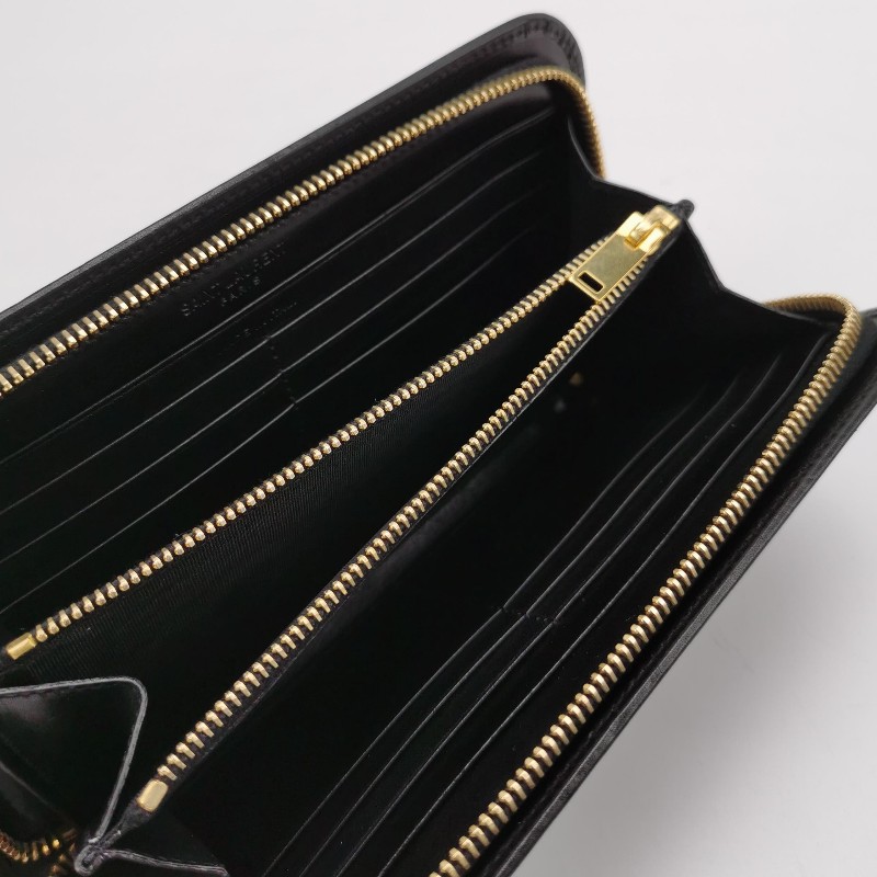 Saint Laurent 牛皮純色字母logo拉鍊錢包-5