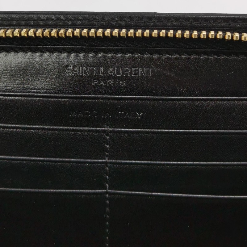 Saint Laurent 牛皮純色字母logo拉鍊錢包-6