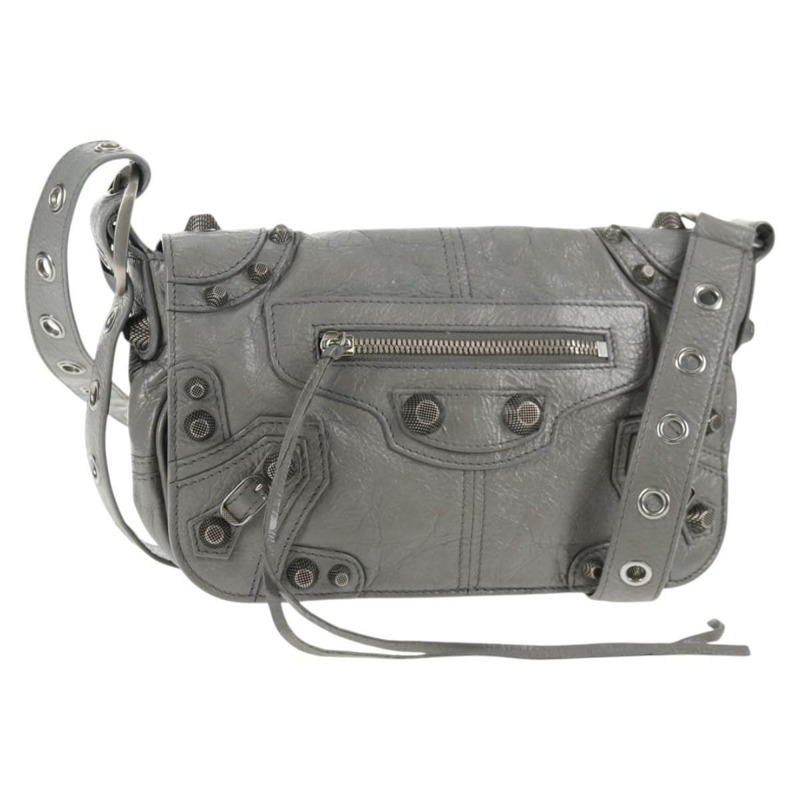 【日本直送】BALENCIAGA 翻蓋包 XS 肩背包 皮革 2 向 灰色 銀色 719082 正品 128190M-0