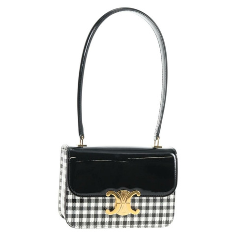CELINE Teen Garance 肩背包 漆皮 黑金 正品 139267M