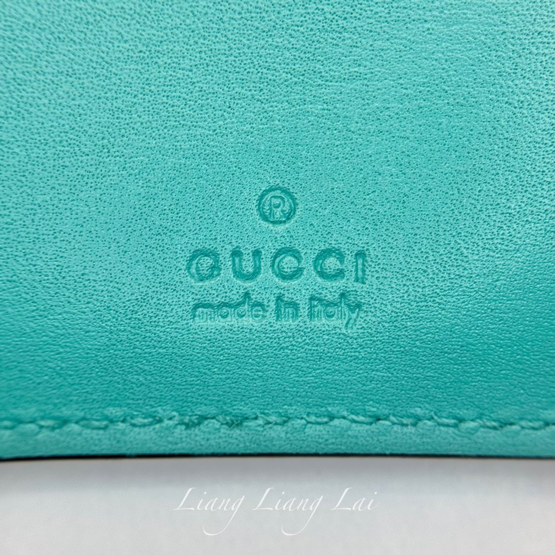 GUCCI GG Supreme 經典帆布拼湖水綠皮革長夾-2