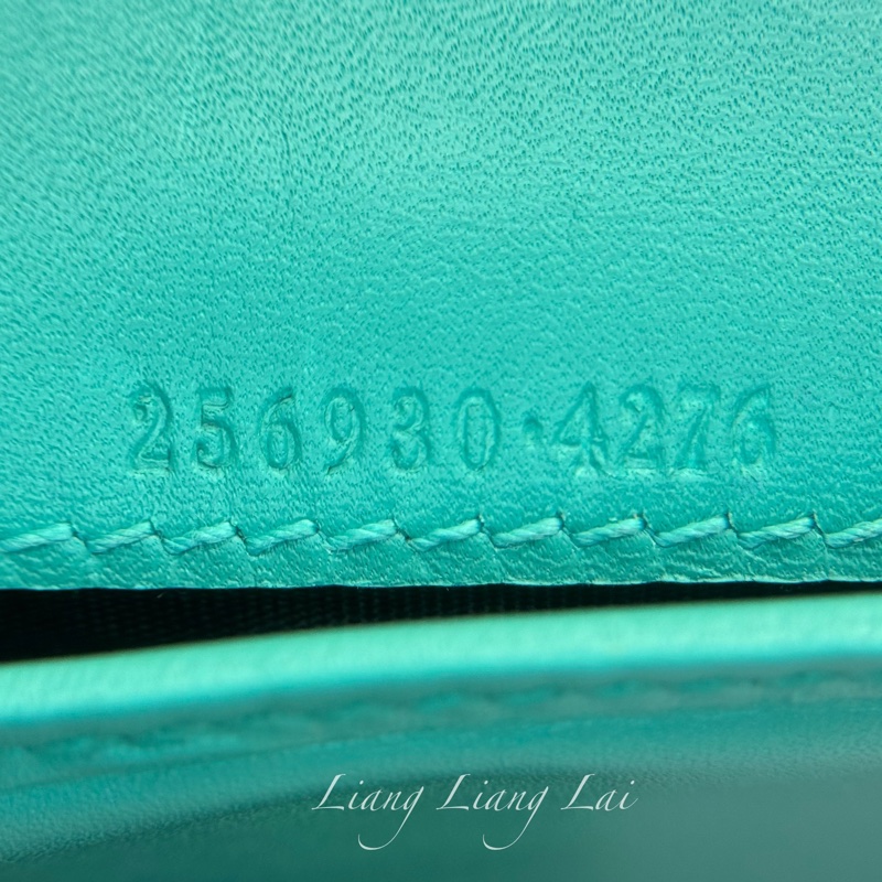 GUCCI GG Supreme 經典帆布拼湖水綠皮革長夾-3