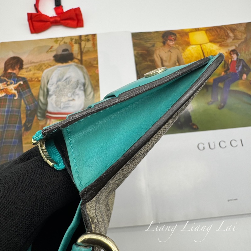 GUCCI GG Supreme 經典帆布拼湖水綠皮革長夾-12