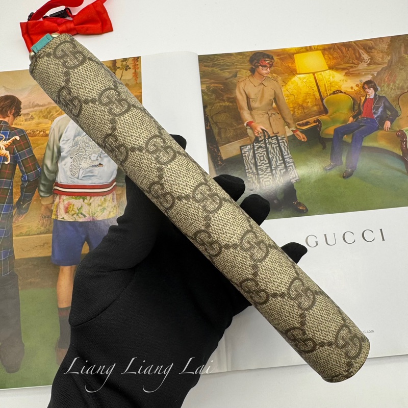 GUCCI GG Supreme 經典帆布拼湖水綠皮革長夾-23