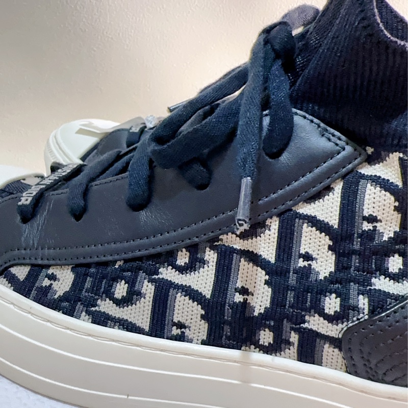 迪奧Dior 老花織布高筒鞋 深藍38-8