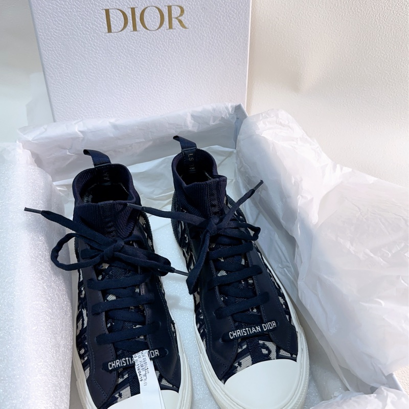 迪奧Dior 老花織布高筒鞋 深藍38-16