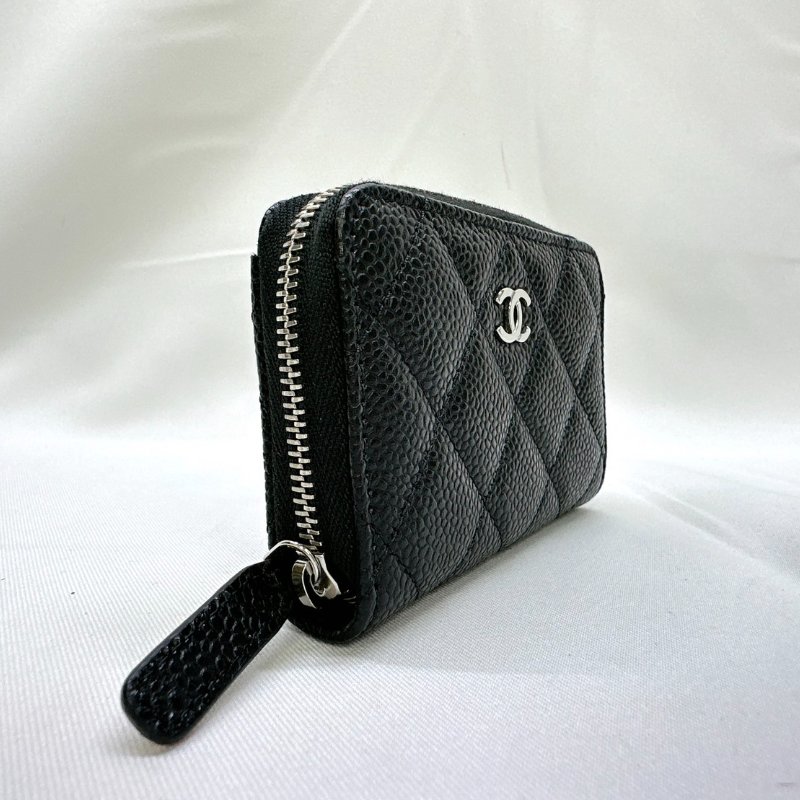 CHANEL 全新經典荔枝牛皮拉鍊零錢包-3