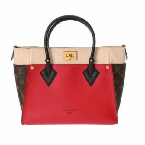 LOUIS VUITTON Monogram On My Side MM Rouge Pilat M53824 女士小牛皮/Monogram 帆布兩用包