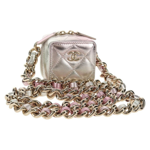 香奈兒 Matelasse 鏈條單肩包 小羊皮 粉紅金 CC 正品 135407M