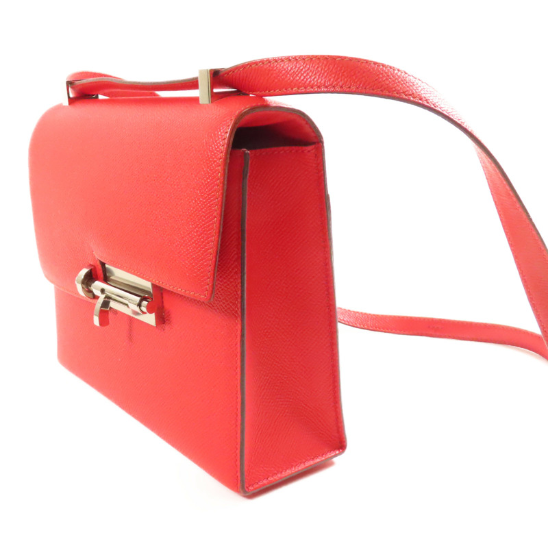 HERMES Epsom皮革Verrou 23銀扣肩背袋Rouge de Coeur-2