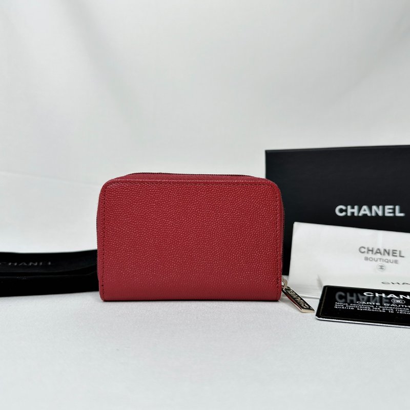 CHANEL 紅色荔枝牛零錢卡包-1