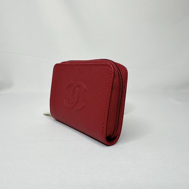 CHANEL 紅色荔枝牛零錢卡包-4