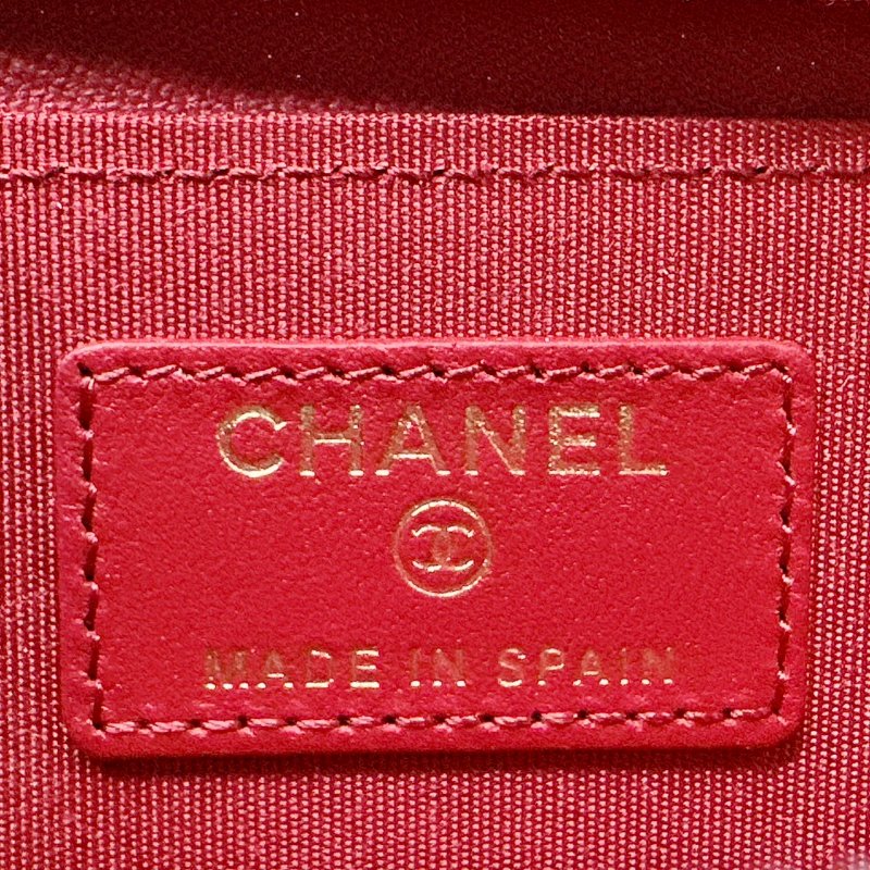 CHANEL 紅色荔枝牛零錢卡包-7