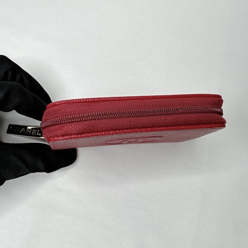 CHANEL 紅色荔枝牛零錢卡包-8