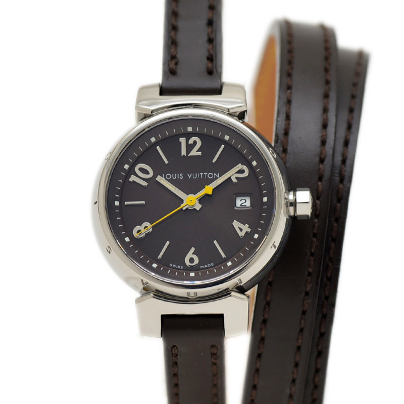 Louis Vuitton Tambour 三圈女士黑色錶盤不鏽鋼石英腕錶 Q1211-0
