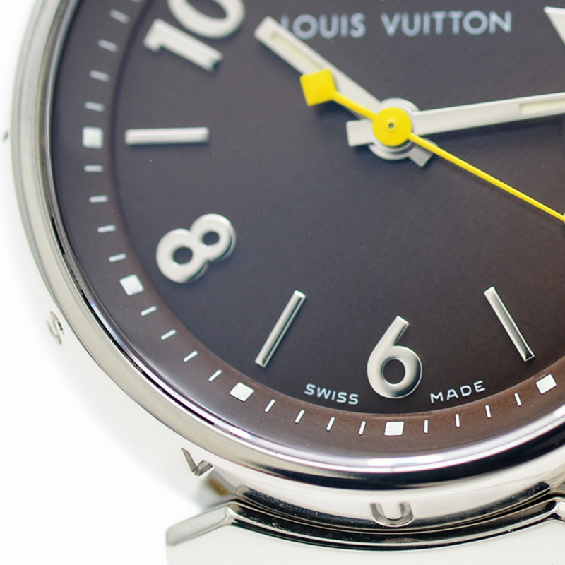 Louis Vuitton Tambour 三圈女士黑色錶盤不鏽鋼石英腕錶 Q1211-1