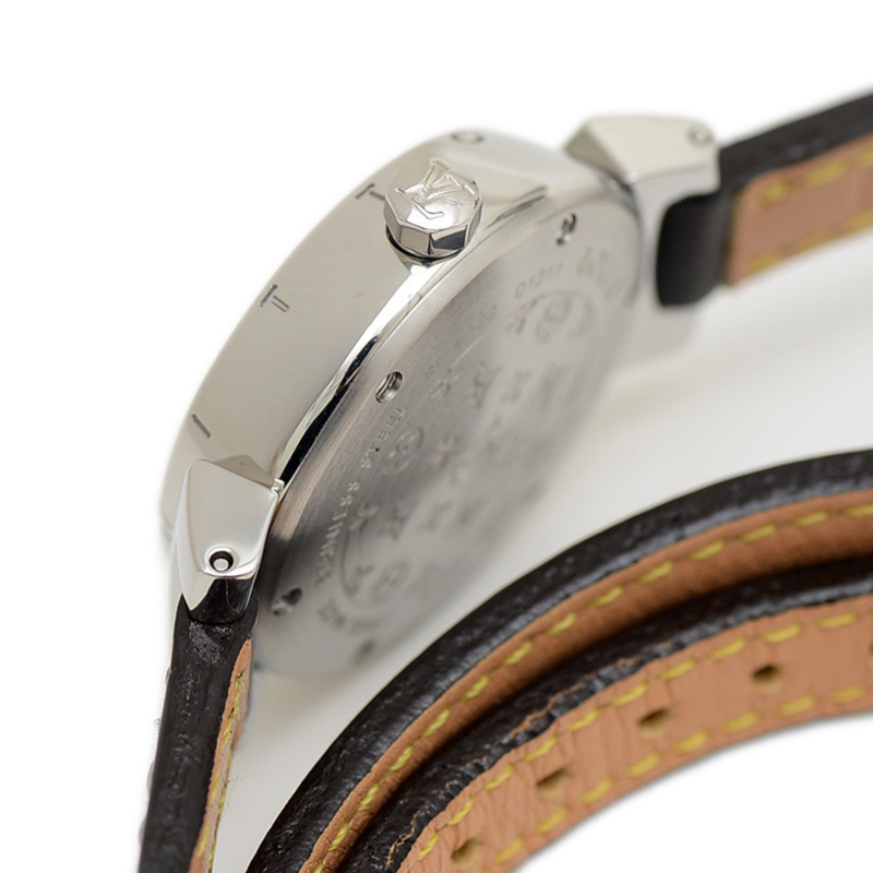 Louis Vuitton Tambour 三圈女士黑色錶盤不鏽鋼石英腕錶 Q1211-2