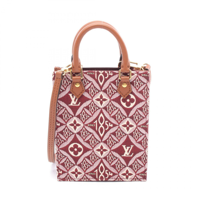 LOUIS VUITTON Petit Sac Plat 斜背包 M69846 字母提花波爾多紅-0