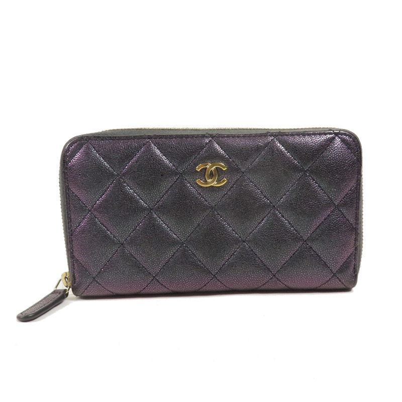 CHANEL 牛皮皮革Classic Zip Wallet Medium金扣錢包-0