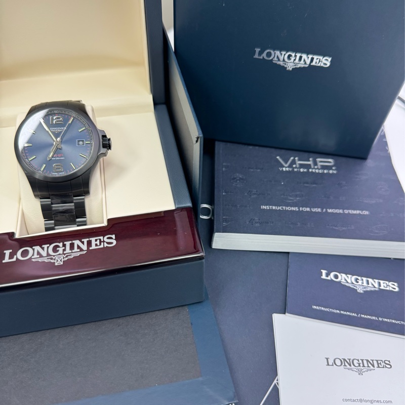 Longines 浪琴錶 石英錶 黑鋼錶帶 藍色錶盤-2