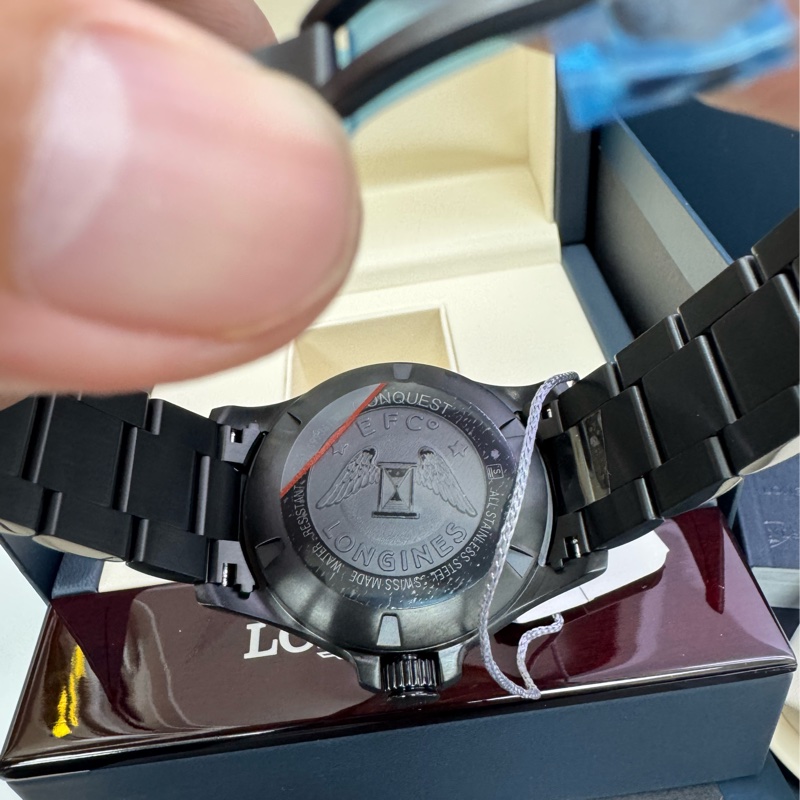 Longines 浪琴錶 石英錶 黑鋼錶帶 藍色錶盤-6