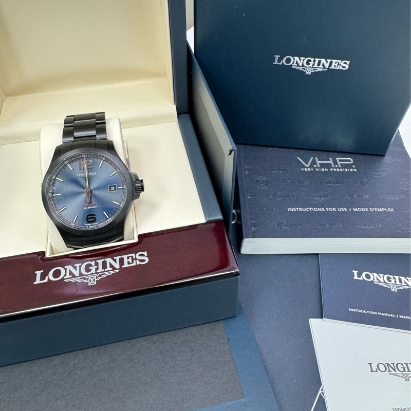 Longines 浪琴錶 石英錶 黑鋼錶帶 藍色錶盤-10