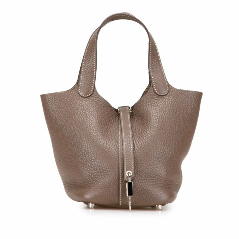 Hermes Hermès Picotin Lock PM 手提包,Etoupe,Greige 配銀色金屬配件,Taurillon Clemence 皮革,女士-0