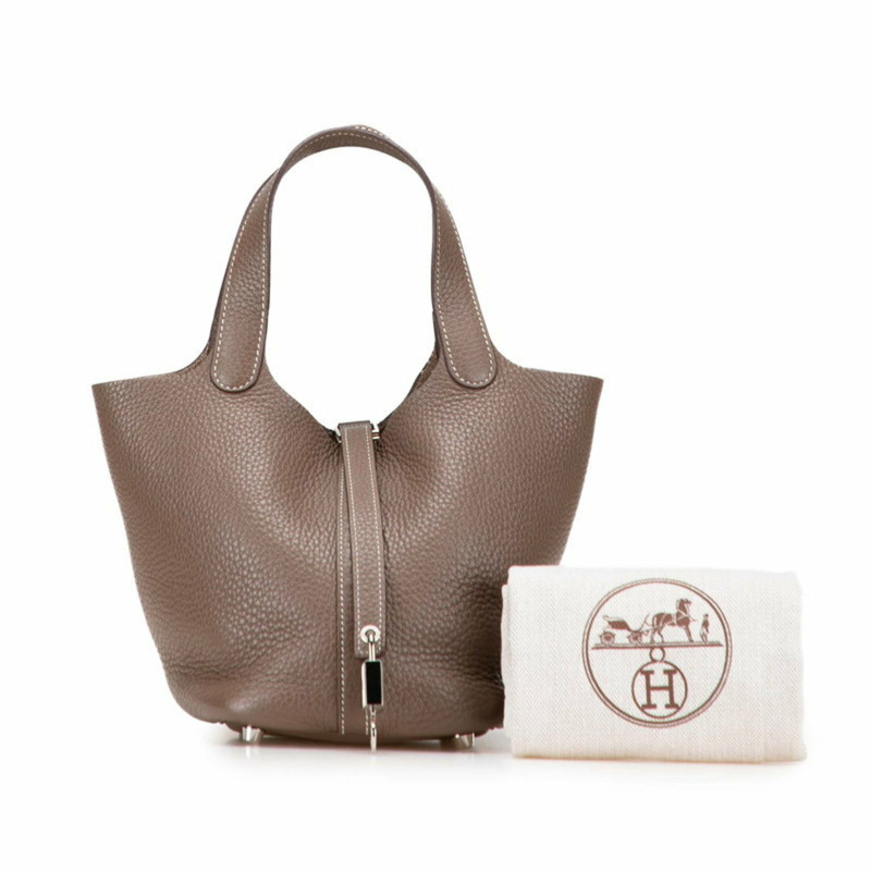 Hermes Hermès Picotin Lock PM 手提包,Etoupe,Greige 配銀色金屬配件,Taurillon Clemence 皮革,女士-7