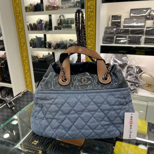 ㊣東區正精品㊣CHANEL In The Mix 香奈兒海軍藍色炫彩牛皮霧銀鍊泡泡包保齡球包手提包肩背包 RZ5887-0