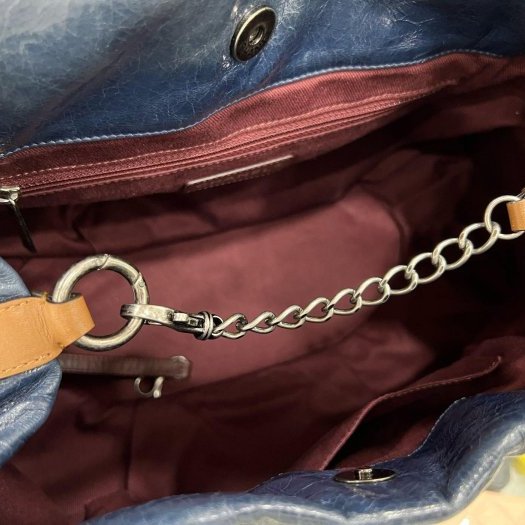 ㊣東區正精品㊣CHANEL In The Mix 香奈兒海軍藍色炫彩牛皮霧銀鍊泡泡包保齡球包手提包肩背包 RZ5887-6