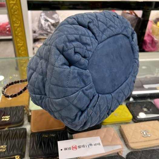 ㊣東區正精品㊣CHANEL In The Mix 香奈兒海軍藍色炫彩牛皮霧銀鍊泡泡包保齡球包手提包肩背包 RZ5887-13