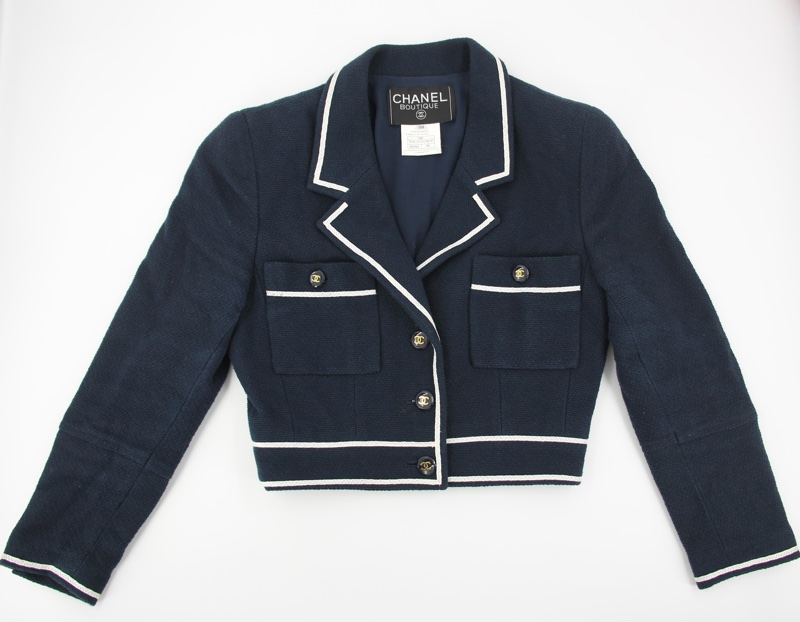 Chanel Vintage 95P 100%棉質海軍藍+白色秋冬短款外套Jacket (Size 38)-3