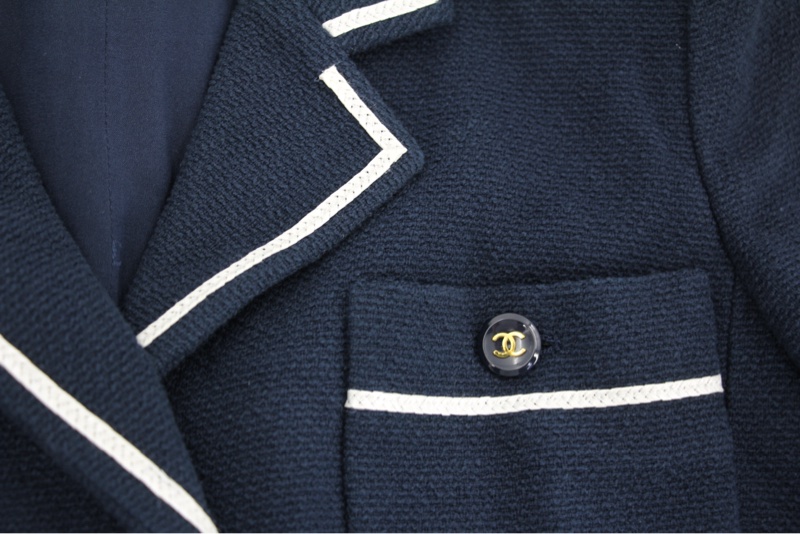 Chanel Vintage 95P 100%棉質海軍藍+白色秋冬短款外套Jacket (Size 38)-7