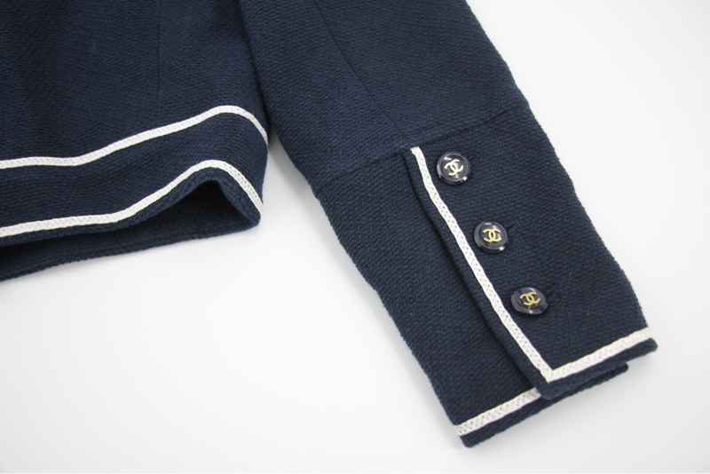 Chanel Vintage 95P 100%棉質海軍藍+白色秋冬短款外套Jacket (Size 38)-15