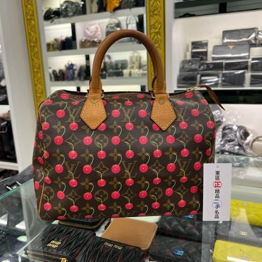 ㊣東區正精品㊣LV SPEEDY 25cm 限量村上隆老花字紋櫻桃波士頓包手提包 RZ5903-0