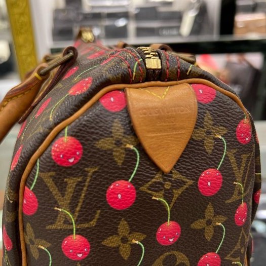㊣東區正精品㊣LV SPEEDY 25cm 限量村上隆老花字紋櫻桃波士頓包手提包 RZ5903-1