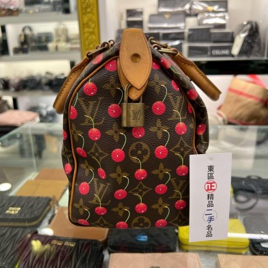 ㊣東區正精品㊣LV SPEEDY 25cm 限量村上隆老花字紋櫻桃波士頓包手提包 RZ5903-10