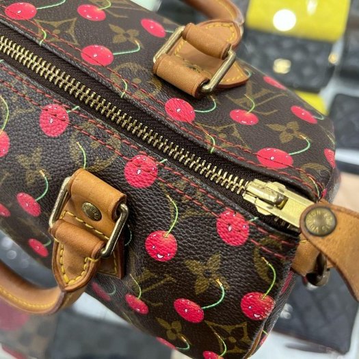 ㊣東區正精品㊣LV SPEEDY 25cm 限量村上隆老花字紋櫻桃波士頓包手提包 RZ5903-13